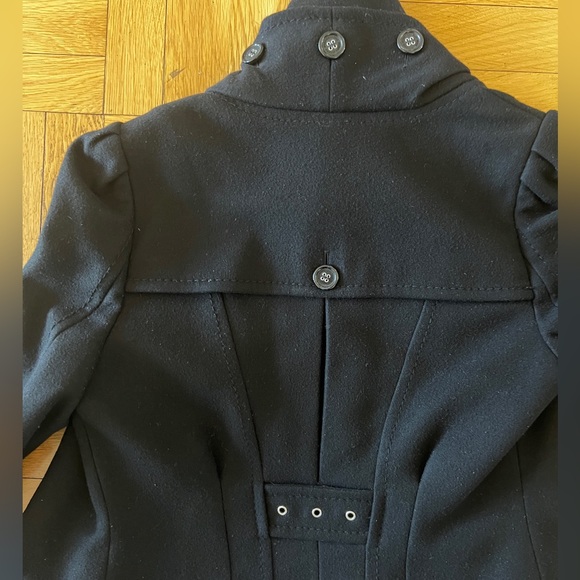 BCBG MAX AZRIA - Black, Fitted, Flutter/Ruffle PEA COAT - Picture 5 of 8